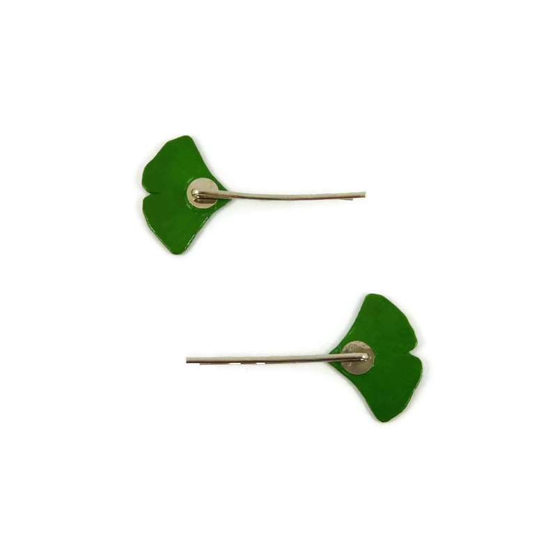 Lot De 2 Barrettes Feuilles De Ginkgo Vertes