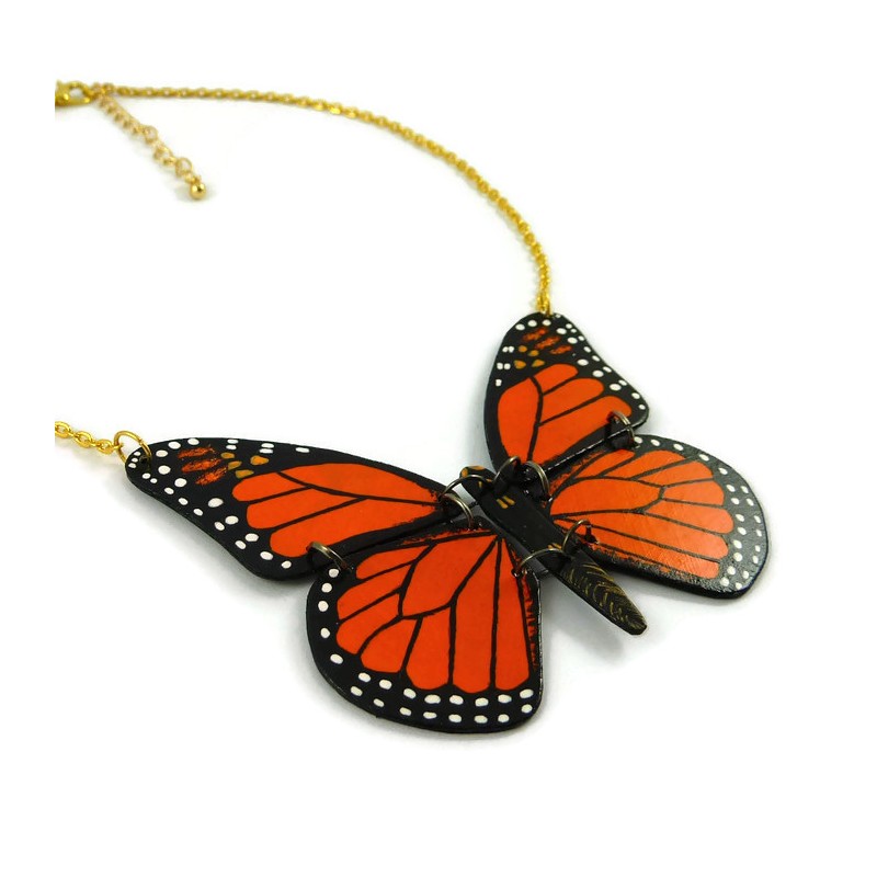 Orange and black Monarch butterfly necklace - Savousépate