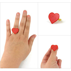 Raspberry pink heart adjustable ring with pink doodles
