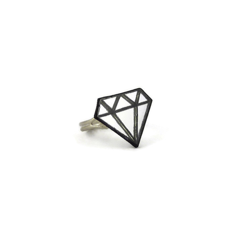 Iridescent and black graphic diamond adjustable ring