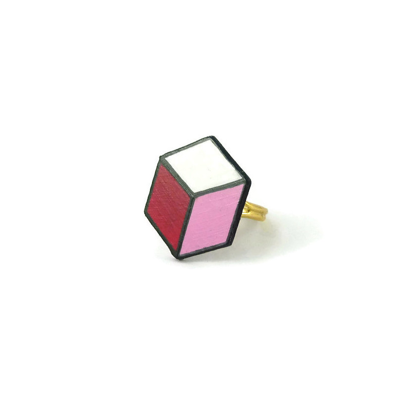 Candy pink, fushia pink and white hexagon ring