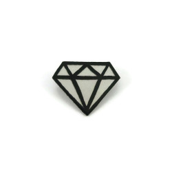 Broche en forme de gros diamant graphique irisé et noir