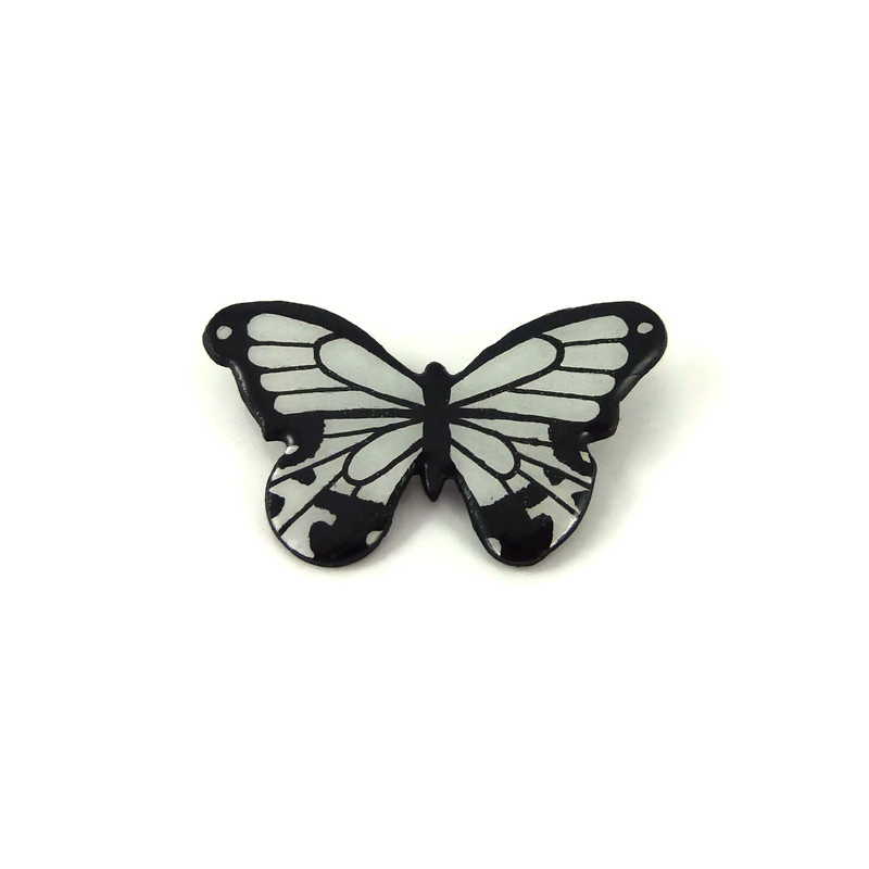 Broche en forme de papillon "Papilio dardanus" noir et blanc