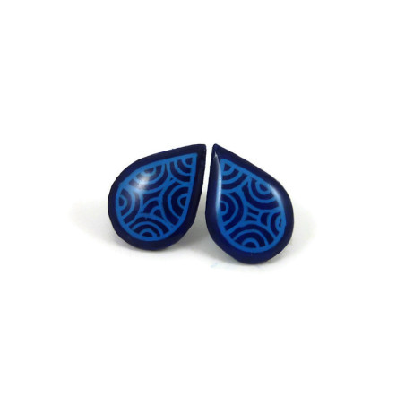 Navy blue droplets ear studs with sky blue doodles