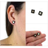Small iridescent squares ear studs with black outlines