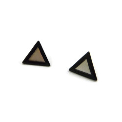 Small iridescent triangles ear studs with black outlines