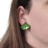 Green ginkgo leaves ear studs