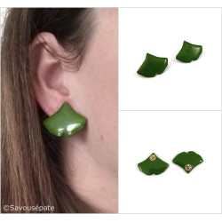 Green ginkgo leaves ear studs