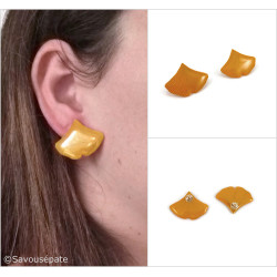 Yellow ginkgo leaves ear studs