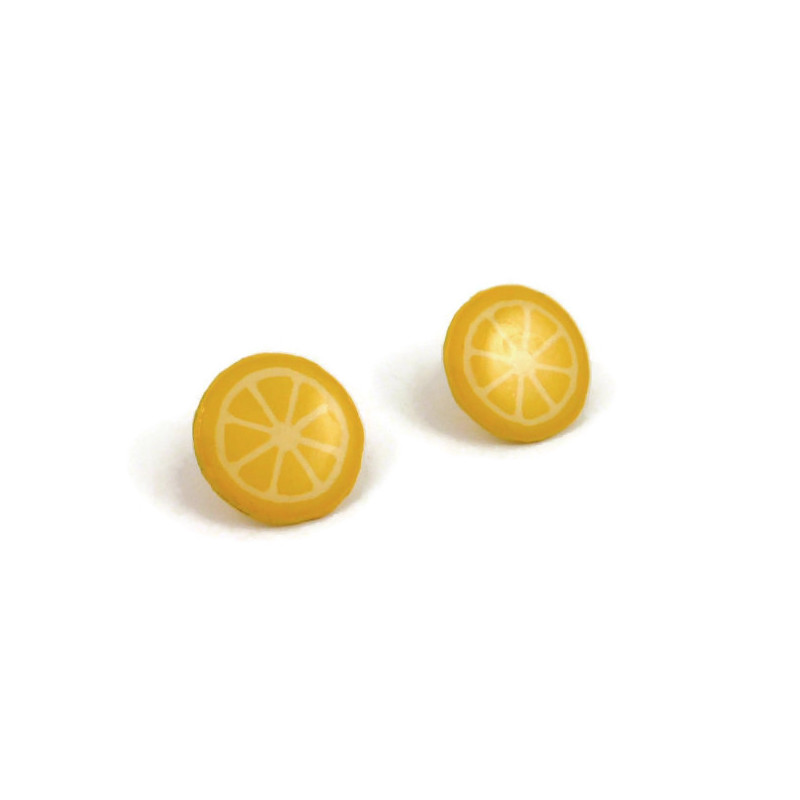 Yellow lemon slices ear studs