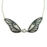 Collier en forme de fée avec ailes transparentes et noires pailletées, et cristal de Swarovski blanc