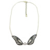 Collier en forme de fée avec ailes transparentes et noires pailletées, et cristal de Swarovski blanc