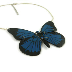 Navy blue and black "Papilio Ulysses" butterfly necklace
