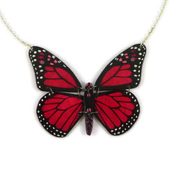 Reversible necklace fuchsia and black Monarch butterfly / Black and white Papilio Dardanus