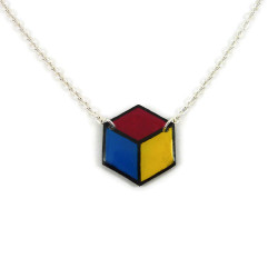 Hexagonal necklace in the colors of pansexual pride (pink, yellow, and blue)