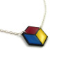 Hexagonal necklace in the colors of pansexual pride (pink, yellow, and blue)