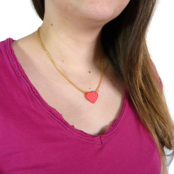 Raspberry pink heart necklace with pink doodles