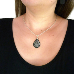 Black teardrop necklace with iridescent doodles