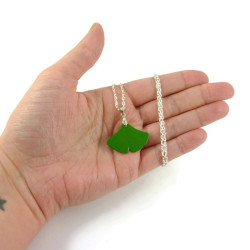 Green ginkgo leaf necklace