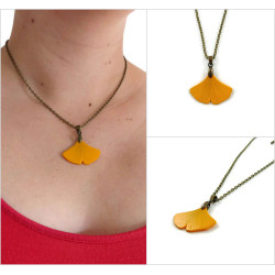 Yellow ginkgo leaf necklace