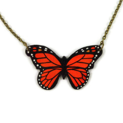 Small orange and black Monarch butterfly necklace
