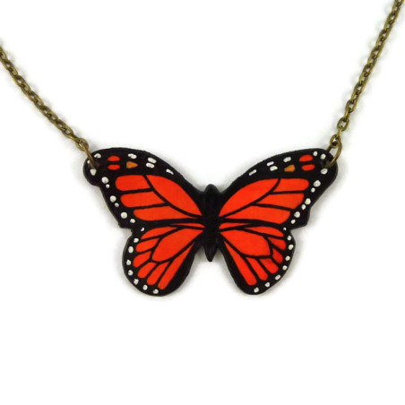 Collier en forme de petit papillon Monarque orange et noir