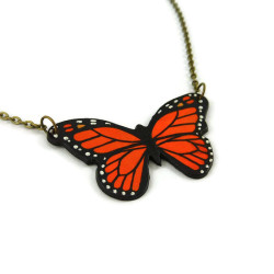 Small orange and black Monarch butterfly necklace