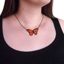 Collier en forme de petit papillon Monarque orange et noir