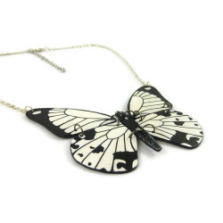 White and black Papilio dardanus butterfly necklace