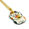 Tricolor Maneki-Neko necklace, white orange and black lucky charm japanese cat with a small bell