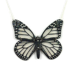 Transparent and black Monarch butterfly necklace with glitters