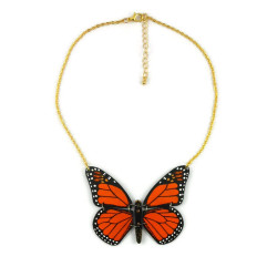 Collier en forme de gros papillon Monarque orange et noir