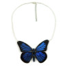 Collier en forme de papillon "Papilio Ulysses" bleu roi irisé et noir