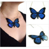 Iridescent royal blue and black "Papilio Ulysses" butterfly necklace