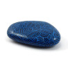 Painted pebble with sky blue zentangle on navy blue background