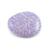 Painted pebble with purple doodles on white background