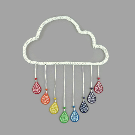 White cloud mobile with rainbow raindrops