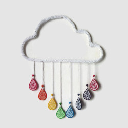White cloud mobile with rainbow raindrops