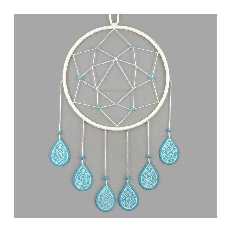 White dreamcatcher with azure blue drops