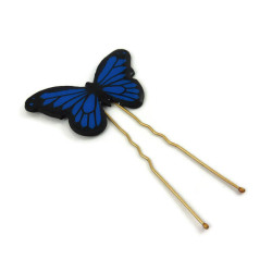 Royal blue and black Morpho butterfly bun pin