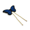 Épingle à chignon en forme de papillon Morpho bleu roi et noir