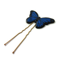 Épingle à chignon en forme de papillon Morpho bleu roi et noir