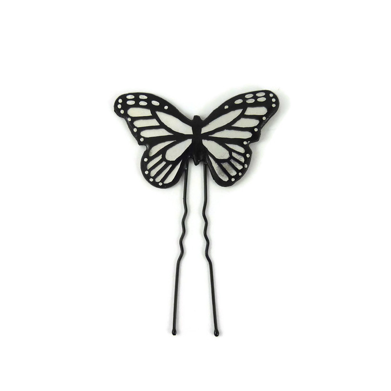 Iridescent and black butterfly bun pin