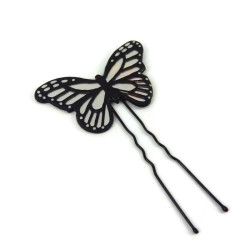 Iridescent and black butterfly bun pin