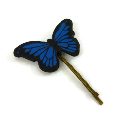 Royal blue and black Morpho butterfly bobby pin