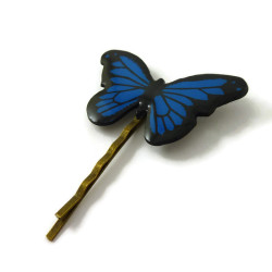Épingle à cheveux en forme de papillon Morpho bleu roi et noir