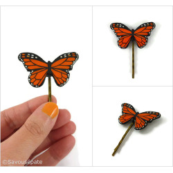 Orange and black Monarch butterfly bobby pin
