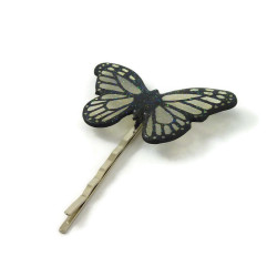Transparent and black butterfly bobby pin with glitters