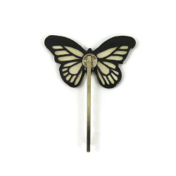 Épingle à cheveux féérique en forme de papillon transparent et noir finement pailleté