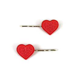 Set of 2 raspberry pink hearts bobby pins with pink doodles